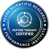 Seeds Scientific Research & Performance Institute peptide therapy certification badge held by Collin Dees, PA-C, Lead Provider at Institute of Vitality.